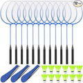 12 Pack Badminton Rackets Set Including Rackets, Nylon Shuttlecocks and Carry Bag for Outdoor Backyard Games Beginners