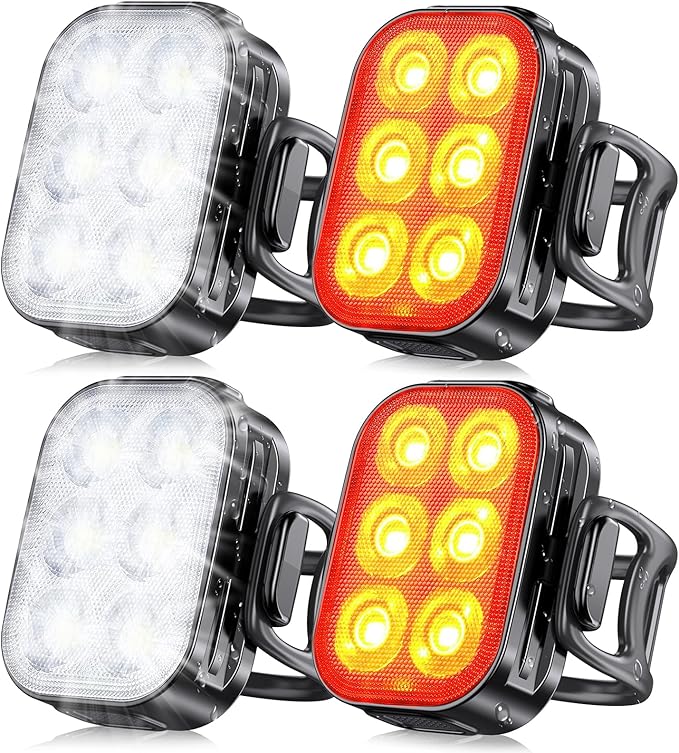 Bike Lights for Night Riding, USB Rechargeable Bike Lights Front and Back, Waterproof IP65 Bicycle Light, 4+6 Modes Bike Headlight and Tail Light Set,1.5 Hrs Fast Charging, Easy to Install