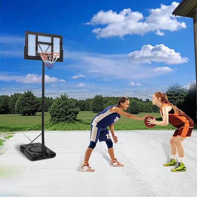 Basketball Hoop Outdoor 10FT Height Adjustable, Portable Basketball Goals & Hoops with PC Backboard and Large Water/Sand Base, Indoor Outdoor Basketball Hoop for Kids Youth Adults Backyard Driveway