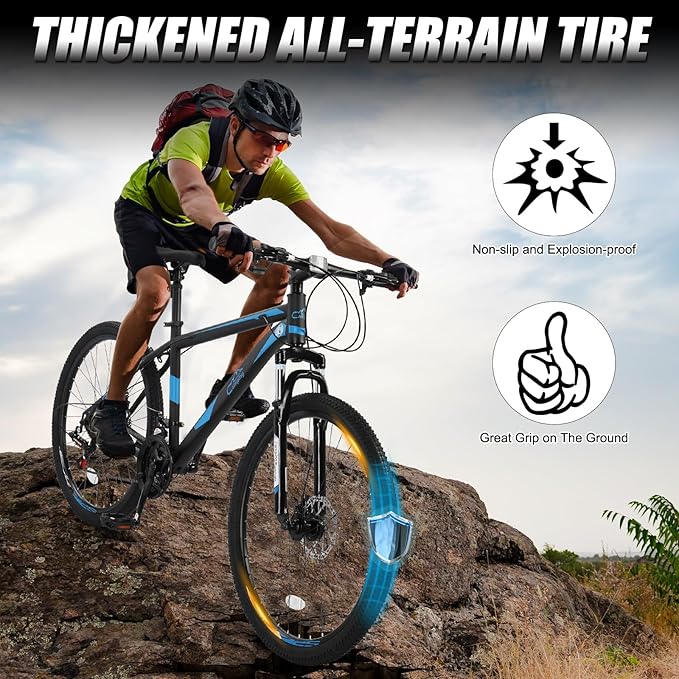 Ktaxon Mountain Bike 24/26/27.5 Inch Men & Women Mountain Bike with 21-Speed Adult Bikes, Double Disc Brake, Suspension Fork and High Carbon Steel Frame