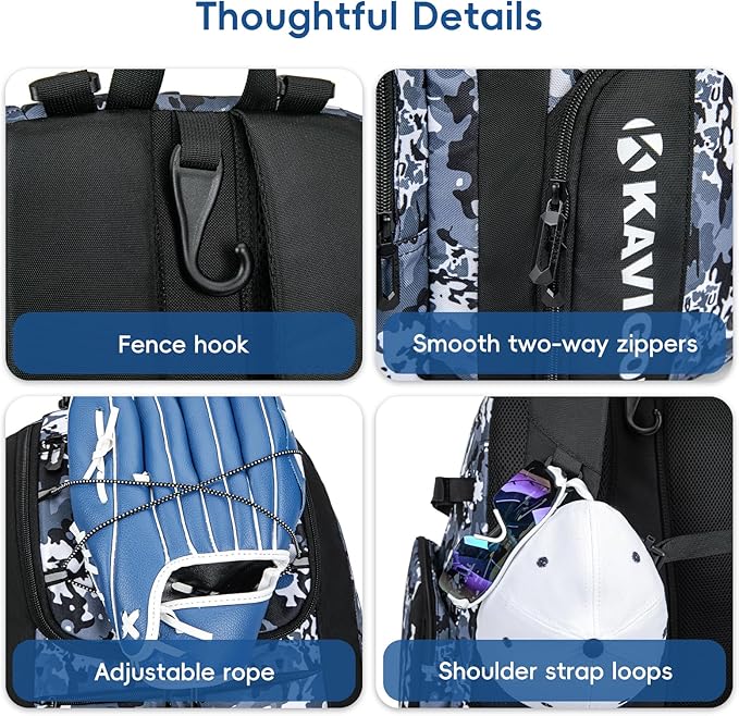 Baseball Bag for Youth and Adult, Softball Bag 50L Large Capacity Holds 4 Bats, Equipment Backpack with Shoes Compartment