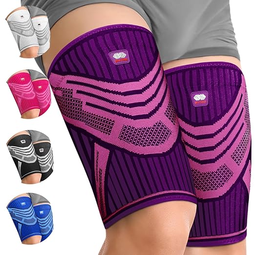 BLITZU Hamstring Compression Sleeve, Thigh Compression Sleeve for Women and Men, Upper Leg Brace for Groin, Sciatica & Quad Tendonitis, Wrap Support for Recovery, Running, Sports and Workout Purple M