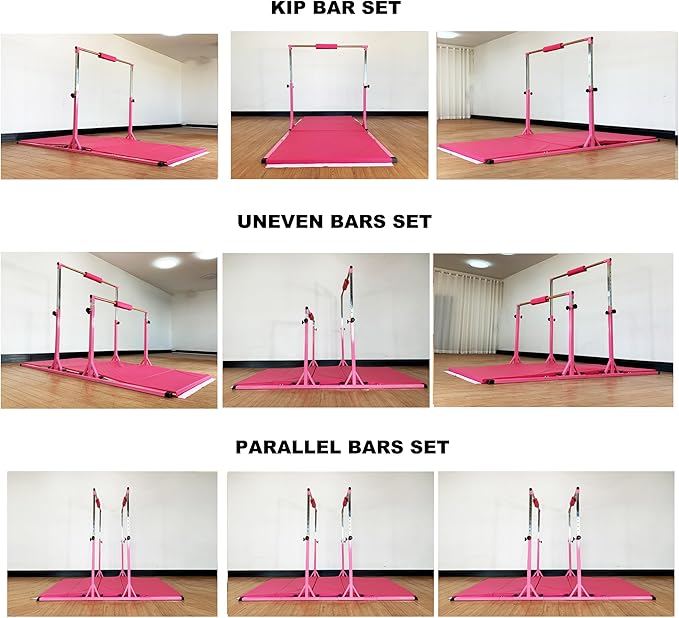 MARFULA Gymnastics Double Horizontal Bars 3Play Parallel Bars Uneven Bars Gymnastics Training Kip Bar with 304 Stainless Steel Regulating Arms & Fiberglass Rail for Indoor Outdoor Home Club Use
