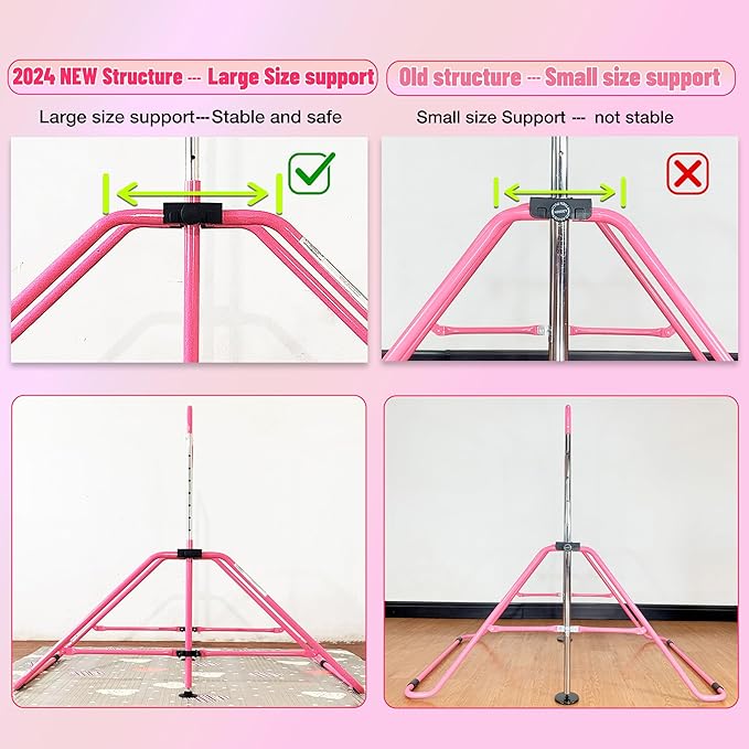 MARFULA Foldable Gymnastic Bar for Kids Ages 3-9, 9 Height Levels, 200 lbs Weight Capacity, 5 Ft Length Gymnastic Kip Bar with Mat, Gymnastic Equipment for Home and Gym Center Indoor Outdoor Use