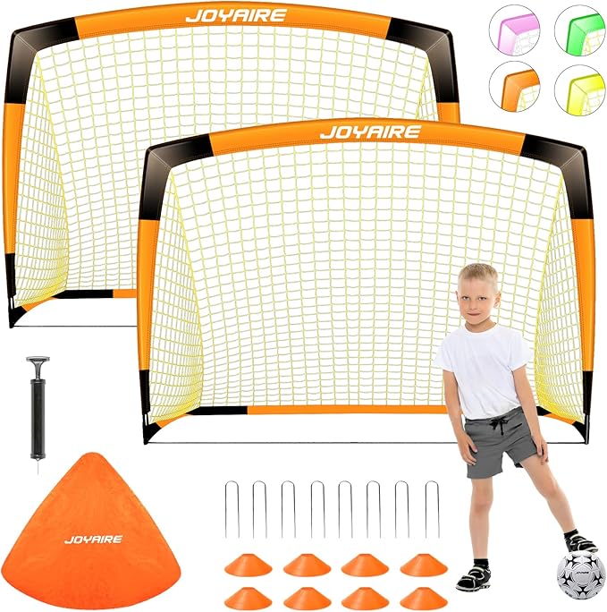 Kids Soccer Goals for Backyard Set, Portable Toddler Soccer Goal 2 of 6x4 ft, 4x3 ft, 7x5 ft, Soccer Training Equipment, Pop Up Soccer Net Kit with Size 4 Soccer Ball, Outdoor Sports Play, Youth Game