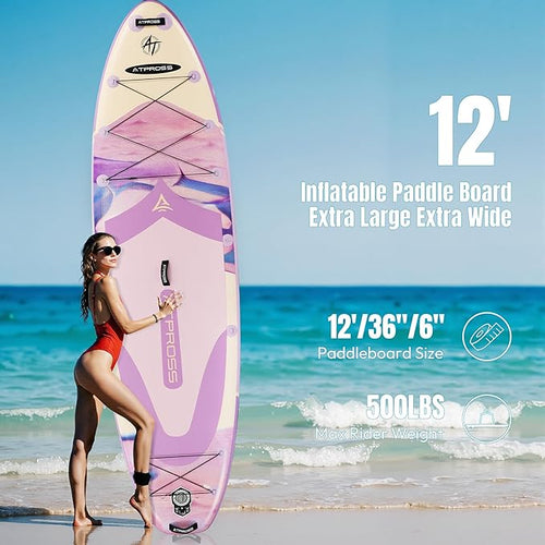 12'x36 Inflatable Paddle Board, 500lbs Extra Wide Stand Up Paddleboard for Adults with Premium SUP Accessories Kit & Backpack, Blow Up Kayak Non-Slip Stable Deck Boat for Yoga Fishing Surf