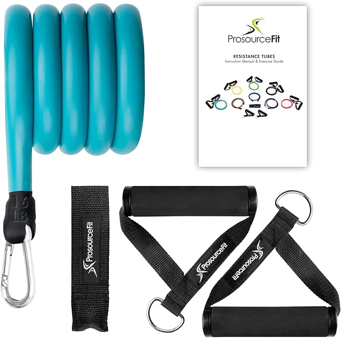 ProsourceFit Single Stackable Resistance Bands with Door Anchor and Exercise Guide, 8-12 LB, Heavy Duty Fitness Tube for Full-Body Exercises and Home Workouts