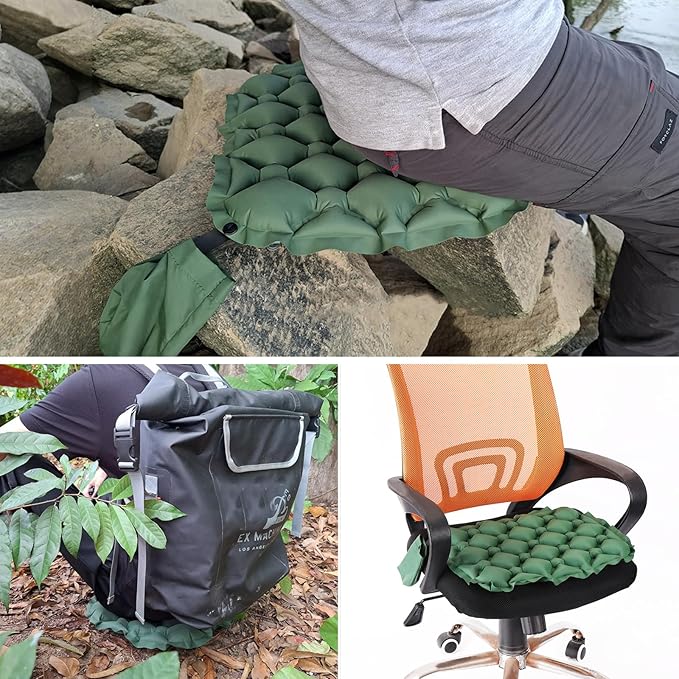 TRIWONDER Ultralight Inflatable Seat Cushion Seat Pad, Easy to Inflate & Deflate Compact Air Pad with Storage Bag for Camping Hiking Fishing Office Airplane Stadium Car (Black)