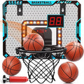 Indoor Mini Basketball Hoop for Boys Kids Aged 5 6 7 8 9 10 11 12+, Over The Door Basketball Hoops with LED Lighting, Electronic Scoreboard, and 4 Balls, Sport Toys Birthday Gift