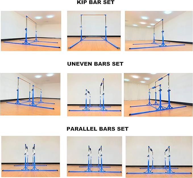 MARFULA Gymnastics Double Horizontal Bars 3Play Parallel Bars Uneven Bars Gymnastics Training Kip Bar with 304 Stainless Steel Regulating Arms & Fiberglass Rail for Indoor Outdoor Home Club Use