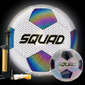 SQUAD Holographic Reflective Soccer Ball Size 5 - Reflective Glowing Ball for Night Games & Training - Durable PU Leather and Rubber Airbags - Cool & Unique Gift for Soccer Fans