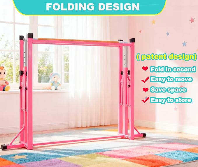 MARFULA Gymnastic Bar for Kid and Teenage Ages 3-25, 5 FT / 8 FT Base Length, 4 FT Width 5 FT Height, Gymnastic Kip Bar Horizontal Bar for Gymnast, Gymnastic Training Equipment for Home and Club Use
