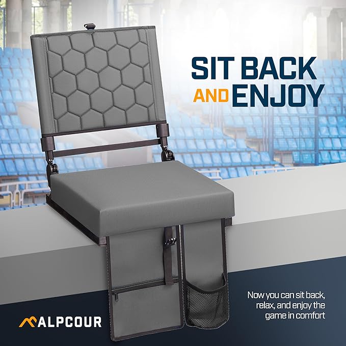 Folding Reclining Stadium Seats with Back Support for Bleachers, Bleacher Chairs with Back and Cushion Seating for Football, Camping Chair, Kayak Seat, Canoe, Paddle Board, Concerts, & Sports Events