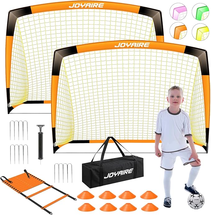 Kids Soccer Goals for Backyard Set, Portable Toddler Soccer Goal 2 of 6x4 ft, 4x3 ft, 7x5 ft, Soccer Training Equipment, Pop Up Soccer Net Kit with Size 4 Soccer Ball, Outdoor Sports Play, Youth Game