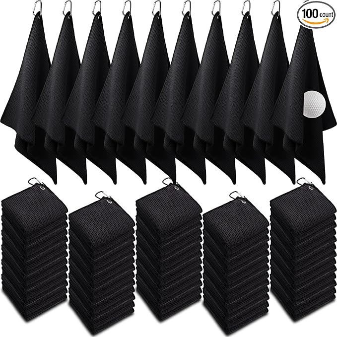 Batiyeer Golf Towels Bulk for Bags 16'' x 16'' Microfiber Waffle Pattern Golf Towel with Clipfor Mini Tournament, Club, Yoga, Fitness