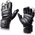 Elite Leather Gym Gloves with Built in 2" Wide Wrist Wraps Grip & Design for Weightlifting Power Lifting Bodybuilding & Strength Training Workout Exercises