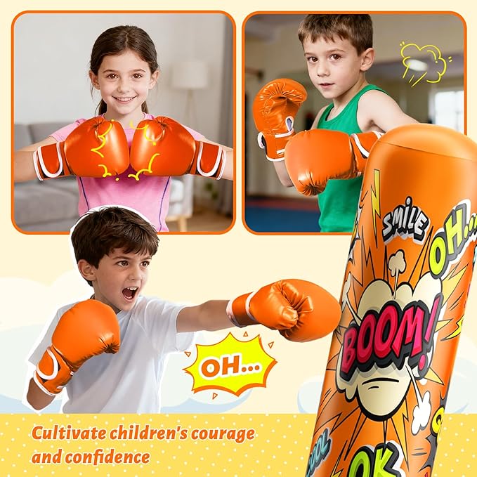 Inflatable Punching Bag for Kids 3-12, Boxing Equipment for Kids and Adults, Christmas, Birthday Gifts, Punching Bag Practice Karate, Taekwondo