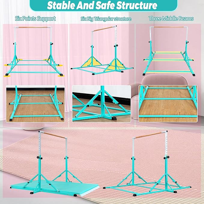 MARFULA Gymnastic Bar for Kid and Teenage Ages 3-25, 5 FT / 8 FT Base Length, 4 FT Width 5 FT Height, Gymnastic Kip Bar Horizontal Bar for Gymnast, Gymnastic Training Equipment for Home and Club Use
