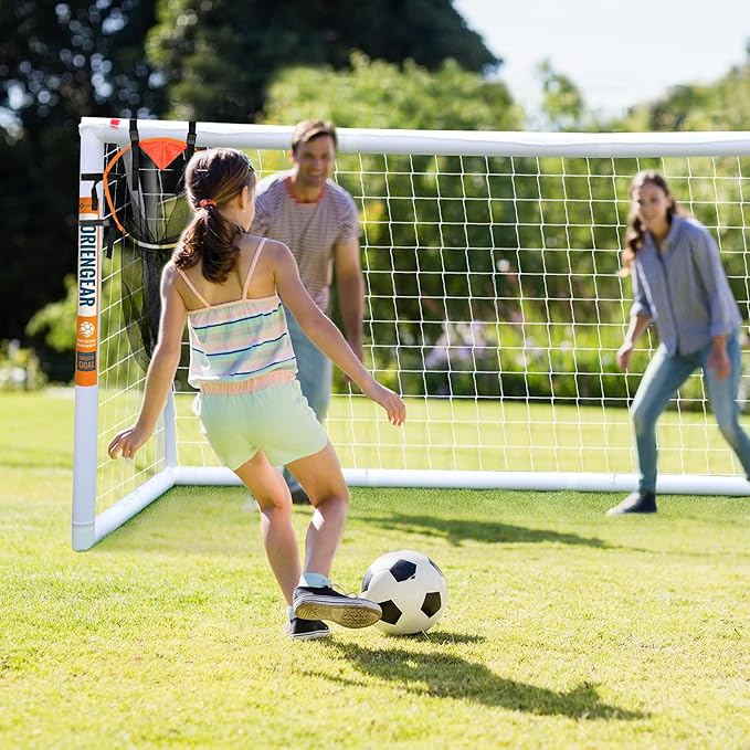 ORIENGEAR Soccer Goal, 12x6/10x6.5/8x6/6x4 Full Size Soccer Goals for Backyard, Soccer Net with Training Discs, Portable Soccer Goal for Kids and Adults with 1 Carry Bag, Porterias De Futbol