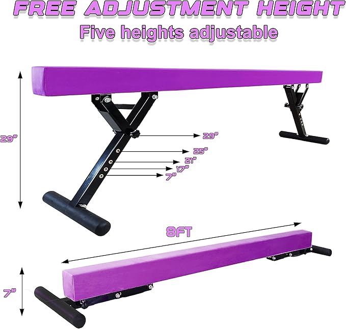 Adjustable Balance Beam Gymnastics Beam 8 FT Adjustable Height Beams for Kids, High and Low Floor Beams,Gymnastics Equipment for Kids Adults Training at Home and Gym Center