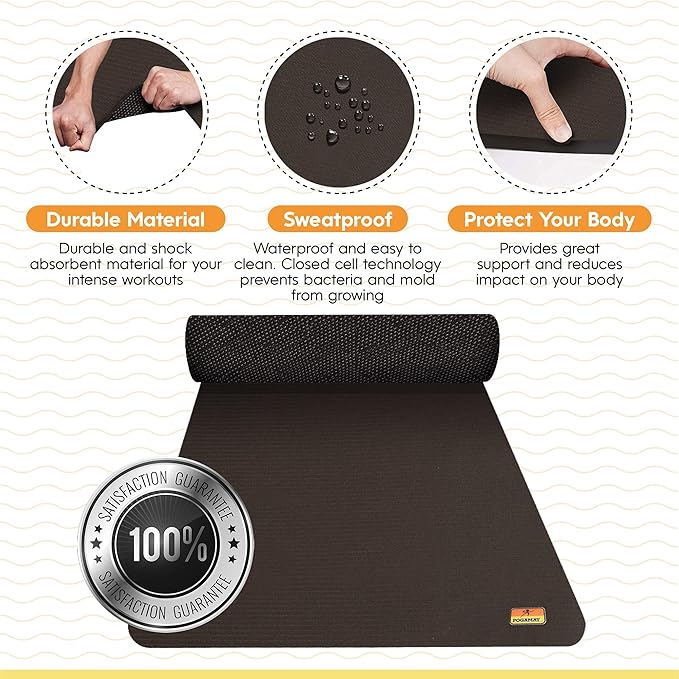 Pogamat Premium Exercise Mat 6’ x 4’ x ¼” | Non-Slip, Extra-Thick, Durable Floor Protection Mat for Home Gym Workouts, HIIT, Cardio & Yoga | Tear-Resistant, Noise-Reducing Surface for All Floors