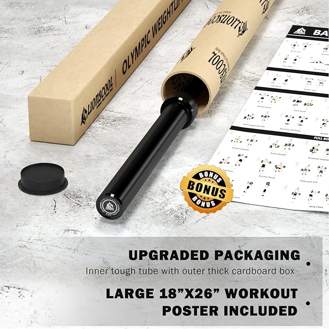 LIONSCOOL 7FT Olympic Barbell for Weightlifting, Power Lifting, 2 Inch Strength Training Bar for Squats, Deadlifts, Presses, Rows, Curls - 700lbs/1000lbs/1500lbs Capacity