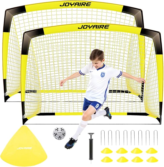 Kids Soccer Goals for Backyard Set, Portable Toddler Soccer Goal 2 of 6x4 ft, 4x3 ft, 7x5 ft, Soccer Training Equipment, Pop Up Soccer Net Kit with Size 4 Soccer Ball, Outdoor Sports Play, Youth Game