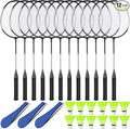 12 Pack Badminton Rackets Set Including Rackets, Nylon Shuttlecocks and Carry Bag for Outdoor Backyard Games Beginners