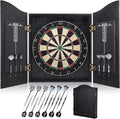 Sisal Dart Board Cabinet Sets, Decorative Dart Boards for Adults [12*Steel Darts] - Wooden Dartboard Cabinet with Integrated Scoreboard for Family Game Rooms