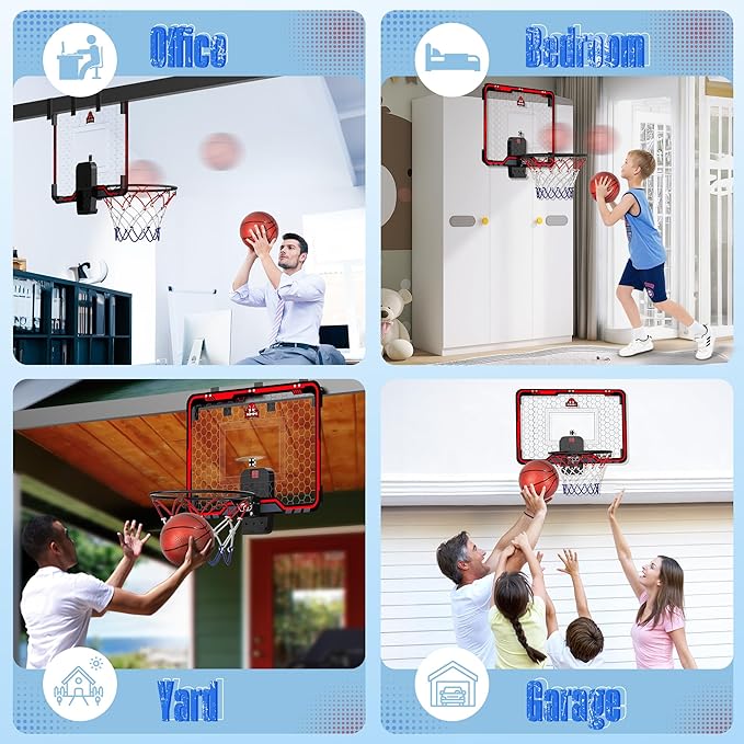 HopeRock Indoor Basketball Hoop for Kids, Over The Door Mini Basketball Hoops, with LED Light, Scoreboard, Birthday Toys Gifts for 5 6 7 8 9 10 11 12+ Year Old Boys