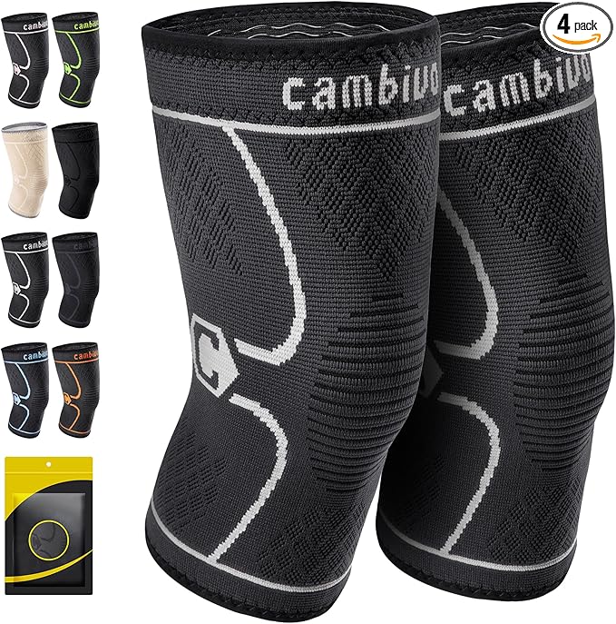 CAMBIVO 2 Pack Knee Brace, Knee Compression Sleeve for Men and Women, Knee Support for Running, Workout, Gym, Hiking, Sports (Gray,Large)