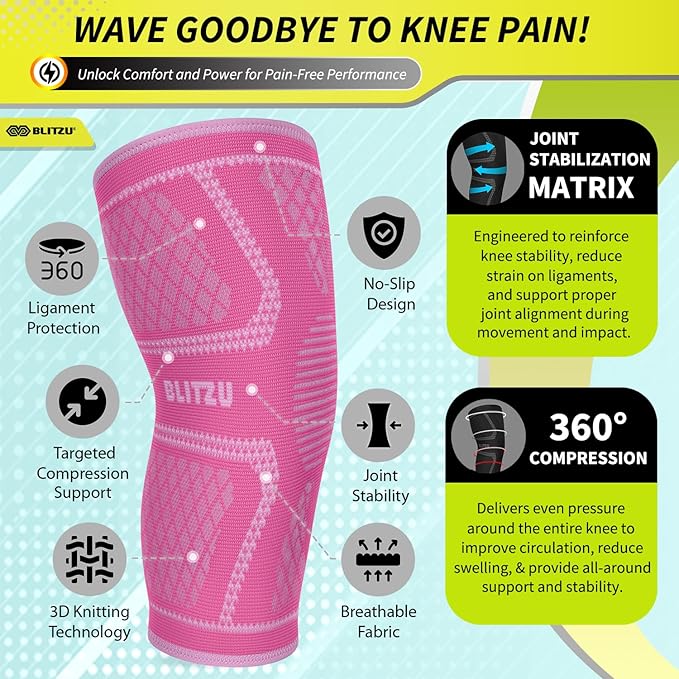 Knee Brace for Women & Men, 2 Pack Compression Knee Brace, Knee Support Sleeve for Pain Relief, Running, Workout, Sports, Knee Braces for ACL, Meniscus Tear, Arthritis and Injury Recovery Pink S