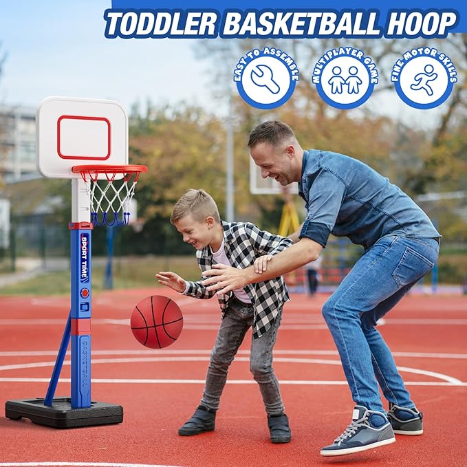 Toddler Basketball Hoop, 55" Height Adjustable Basketball Hoop for Kids 1-3 3-5, Kids Basketball Goal, Indoor Outdoor Sport Toys Christmas Birthday Gifts for Baby Boys Girls