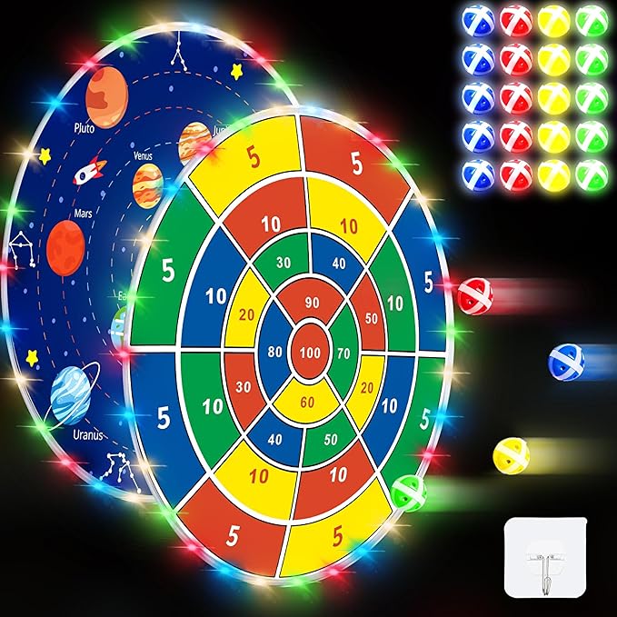 36 Inch Large LED Dart Board Double Sided Dartboard with 20 LED Sticky Balls Planet Giant Dartboard Shooting Toys Indoor Outdoor Sport Toys Dartboards Party Game Toy Birthday Gifts