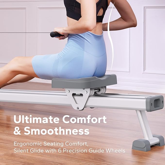 MERACH Rowing Machines for Home, Magnetic Rowing Machine with 16 Levels, Rower Machine of Quiet Resistance, Dual Slide Rail with Max 350lbs Weight Capacity, App Compatible
