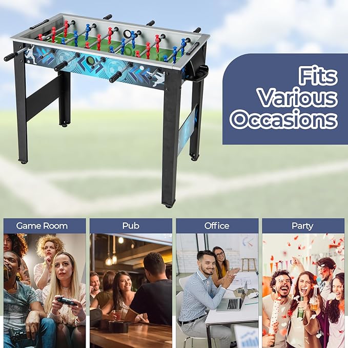 Goplus Foosball Table, Freestanding Soccer Table Game with 2 Footballs, Ergonomic Handle, 18 Realistic Players, Adults Youth Kids Foosball Games for Indoor, Game Room, Office, Party
