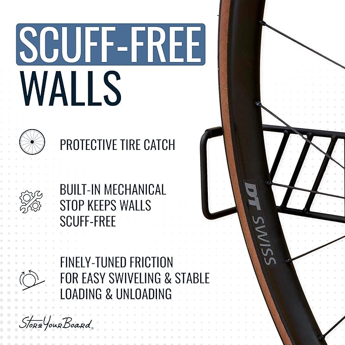 StoreYourBoard SwivelStow Mountain Bike Storage – Heavy Duty Bike Hanger, No-Lift Bike Wall Mount for Garage Bike Storage, MTB and E-Bike, Holds 70 lbs, Patent-Pending