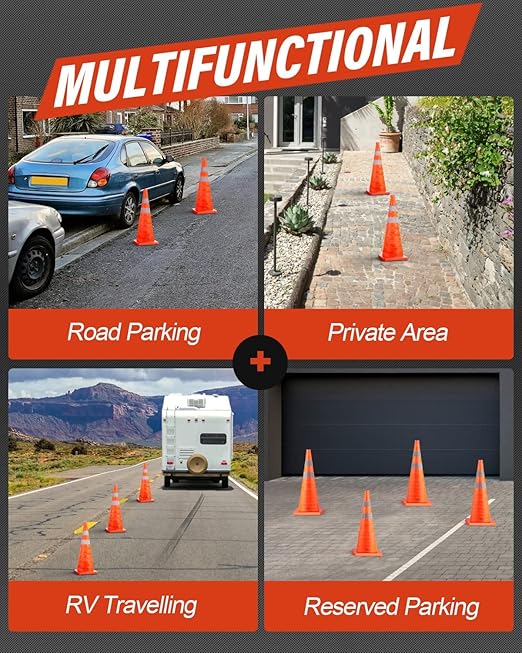 RoadHero 18 Inch 2 Pack Collapsible Traffic Safety Cones, Multi Purpose Pop-up Cones with Reflective Collar for Road Safety, Orange Cones for Driving Training, Parking Lots