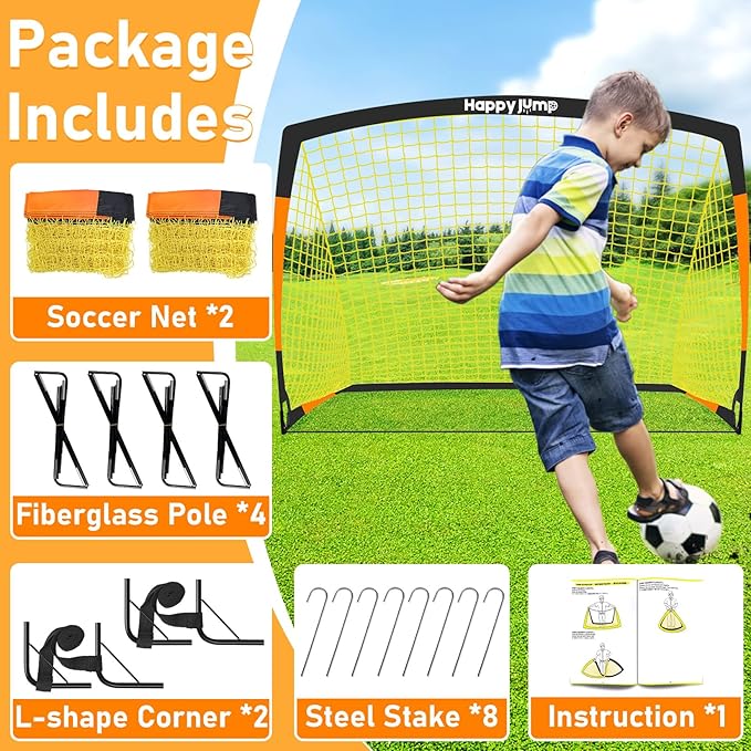 Soccer Goal 7'x5', 6.6‘x3.3', 5'x3.6', 4'x3', 3'x2.2' Soccer Net for Kids Backyard