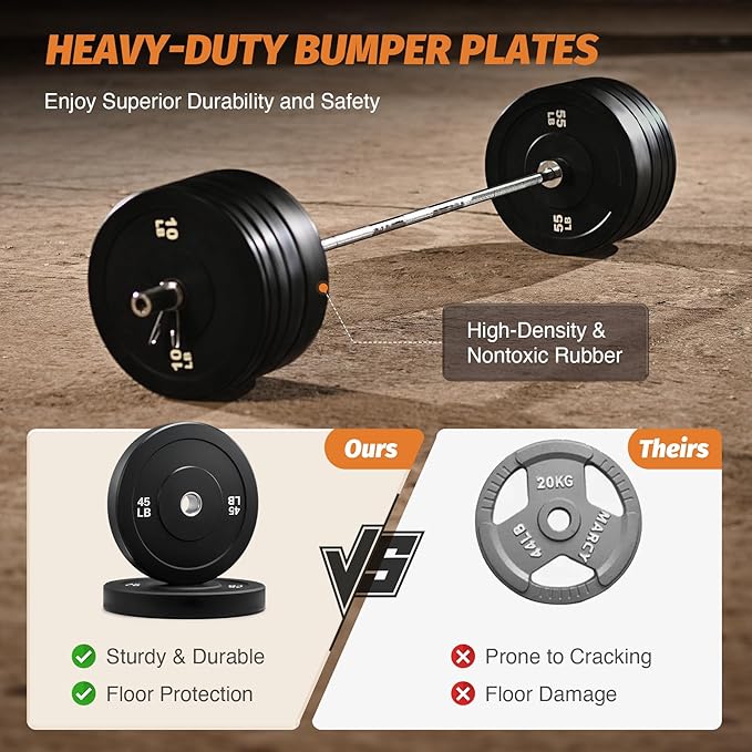ZELUS Weight Plate Set(190LB), High Bounce Bumper Plates Set with 2-inch Hole. Ideal for Weightlifting and Strength Training in Home & Gym