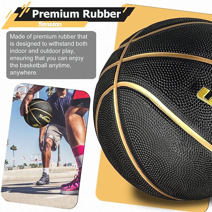 Senston 27.5‘’/29.5'' Basketball Outdoor Indoor Rubber Basketball Ball for Kids/Adult Official Size 5/7 Basket Ball with Pump