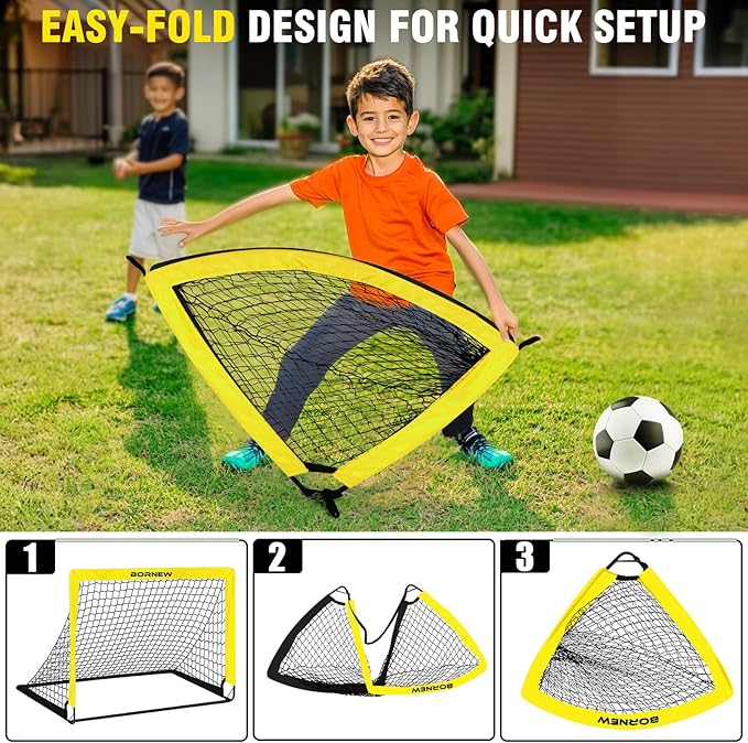 Kids Soccer Goal for Backyard Set - 2 Set of 4x3/ 5X3.6/7x5 ft Toddler Soccer Nets with 20ft Agility Ladder, Soccer Ball, Pop Up Portable Soccer Set for Kids and Youth Training Ages