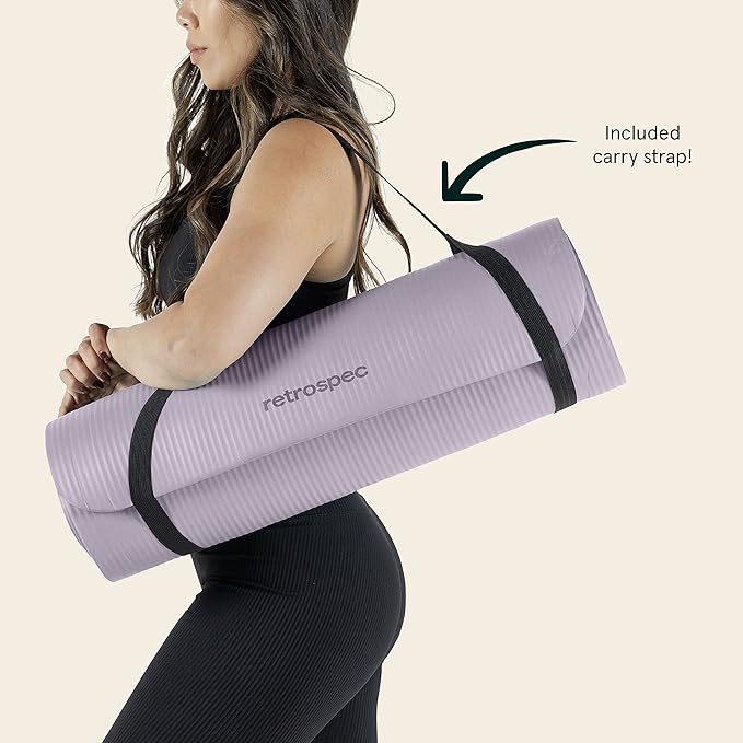 Retrospec Solana Yoga Mat 1/2" Thick w/Nylon Strap for Men & Women - Non Slip Exercise Mat for Yoga, Pilates, Stretching, Floor & Fitness Workouts