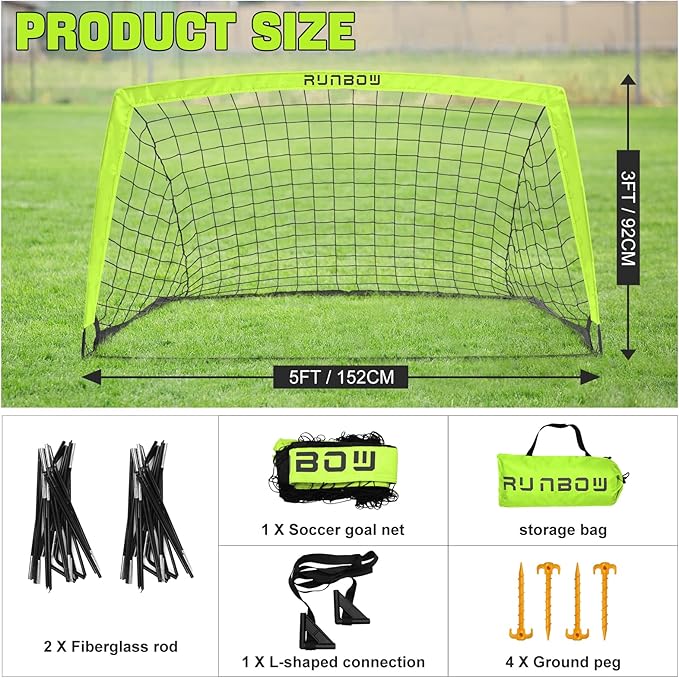 RUNBOW 5x3 ft Portable Kids Soccer Goal for Backyard Practice Soccer Net with Carry Bag