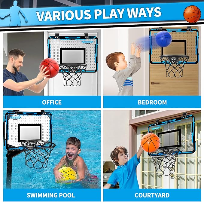 Doloowee Basketball Hoop Indoor for Kids, Mini Basketball Hoop with 4 Balls, Basketball Toys for 3 4 5 6 7 8 9 10 11 12 Year Old Boys