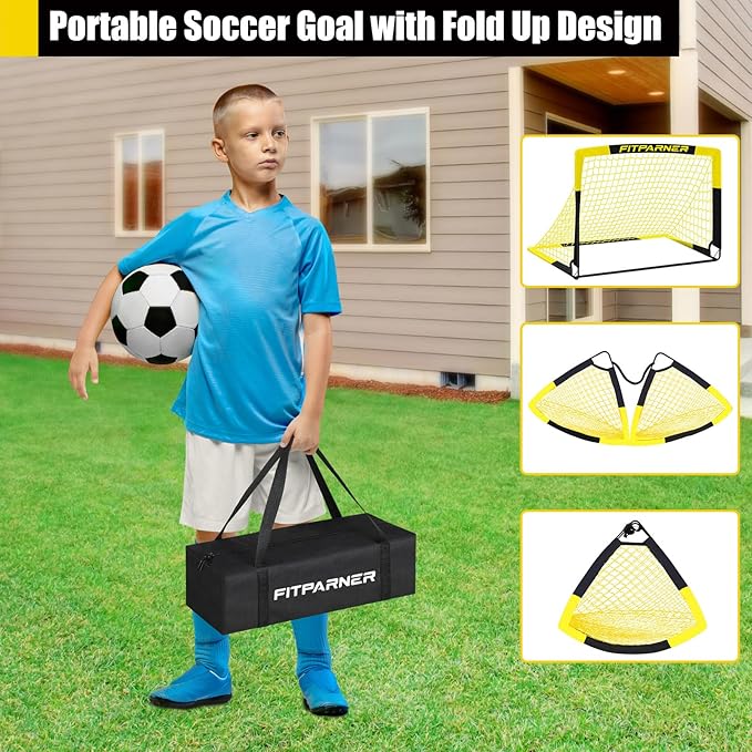Kids Soccer Goals for Backyard Set - 2 Pack of Portable Pop Up Soccer Nets with Ball,Cones,Complete Training Equipment Kit for Toddler,Youth,Kids Age 3-14,Outdoor Sports Game