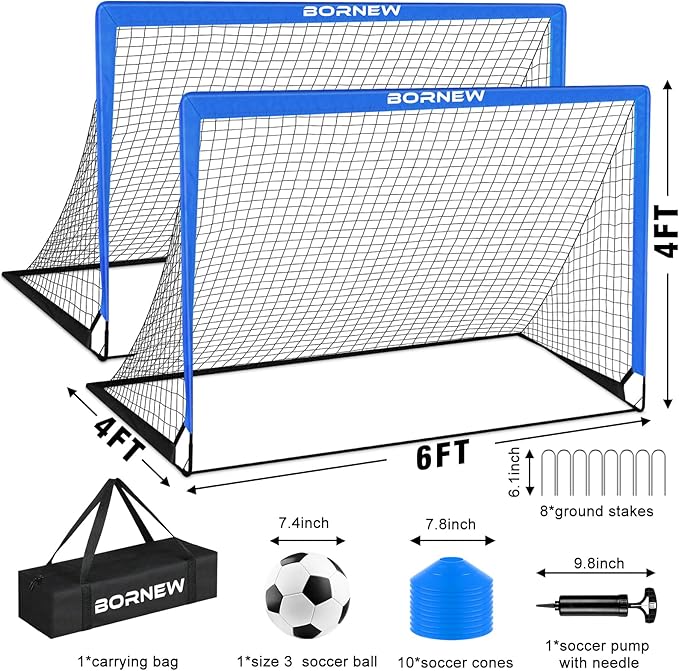 Kids Soccer Goal for Backyard Set - 2 Set of 6X4 FT Toddler Soccer Nets with 20ft Agility Ladder, Soccer Ball, Pop Up Portable Soccer Set for Kids and Youth Game and Training Goals Ages 3-16 Gift