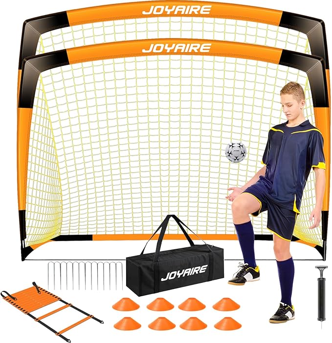 Kids Soccer Goals for Backyard Set, Portable Toddler Soccer Goal 2 of 4x3 ft, 6x4 ft, 7x5 ft, Soccer Training Equipment, Pop Up Soccer Net Kit with Size 4 Soccer Ball, Youth Games, Outdoor Sports Play
