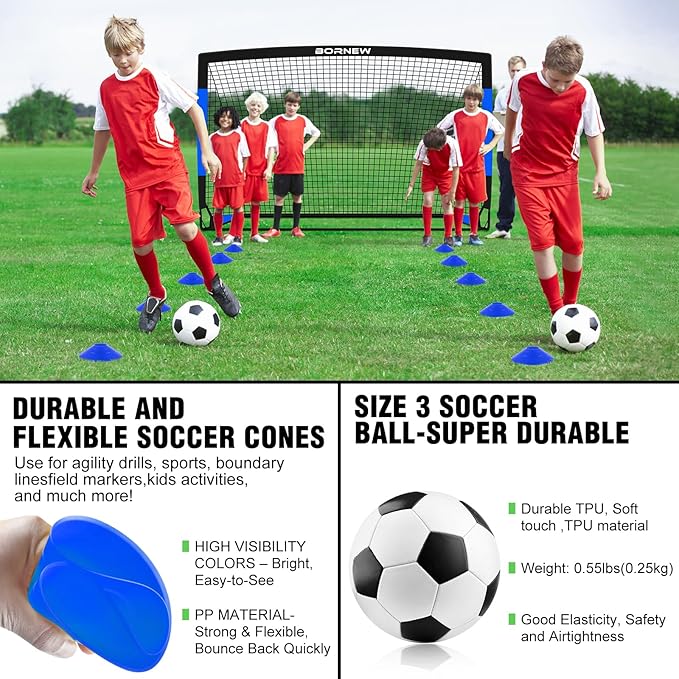 Kids Soccer Goal for Backyard Set - 2 Set of 7X5 / 6X4 ft Toddler Soccer Nets Training Equipment, Soccer Ball, Pop Up Portable Soccer Set for Kids and Youth Games and Training Goals Ages 3-16 Gift