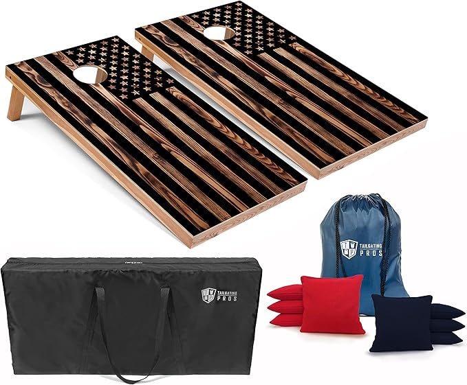 Tailgating Pros American Themed Lightweight Corn Hole Board Set w/Bean Bags and Carrying Case - 4'x2' Cornhole Toss